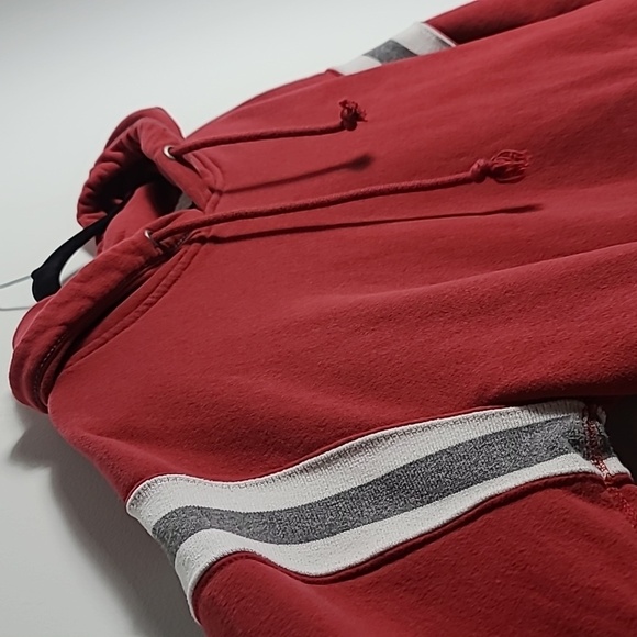 J. AMERICA Vintage Hooded Red Sweatshirt with White And Grey Stripes Size Med - Picture 6 of 16